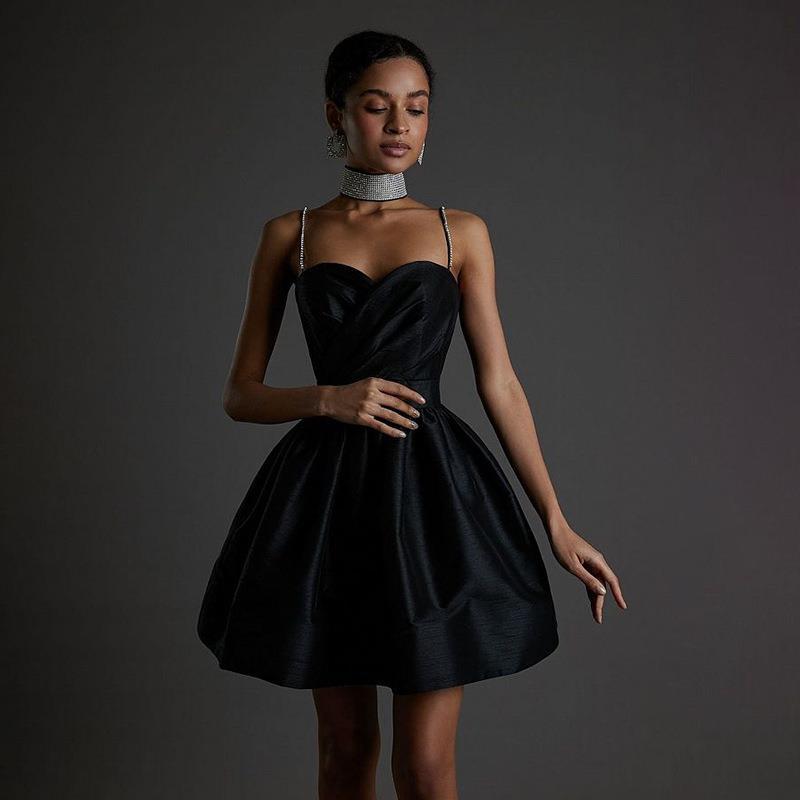 Women Dresses Sexy Drill Chain Spaghetti-Strap Strap Dress Dress (Bla0420)