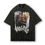 Men T Shirt Skull Print Washed Short Sleeve T-shirt