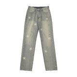 Men Jeans Vintage XINGX Printed Worn Looking Washed-out Jeans