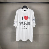 Men T-shirts Paris I Love Art Print Short Sleeve T-Shirt Loose Casual