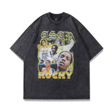 Men T Shirt Basketball Rodman Portrait Printing Vintage Distressed Washed Short Sleeve T-shirt