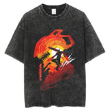 Vintage washed anime cotton T-shirt Harajuku