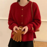 Women Knitted Cardigan Autumn and Winter Loose round Neck Knitted Sweater Coat
