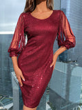 Women's Evening Gown Long Sleeve Sequins Dress Sexy Retro Evening Dress