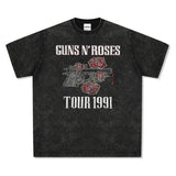 Men Vintage Rock Band T-Shirt Short Sleeve T-Shirt Rock Band Vintage Washed Old