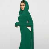 Women Dresses Winter Slim-Fit Hood Split Dress