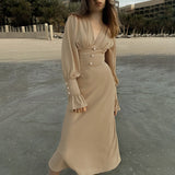 Women Dress Elegant Lantern Sleeve Chiffon Dress