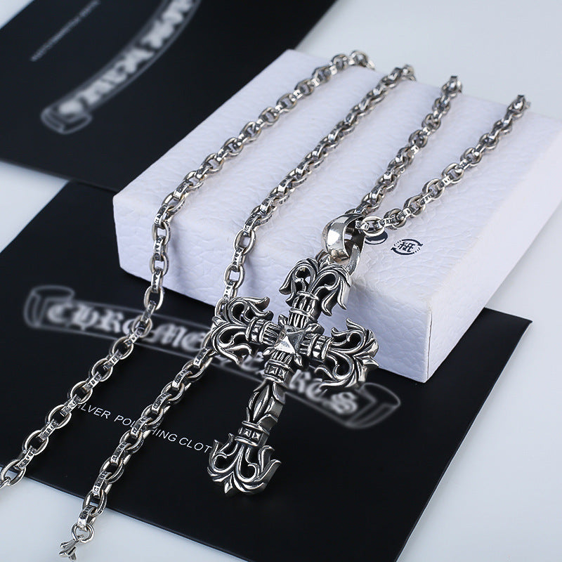 Chrome Hearts Necklace Vintage Cross Flame Bullet Pendant Men's and Women's