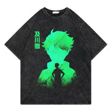 Washed retro T-shirt cartoon printed casual cotton short sleeves