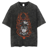 Anime printing, washed Japanese retro t-shirt short-sleeved men