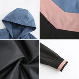 Women Trench Coat Women's Thin Trench Coat Women's Spring and Autumn Hooded Jacket Women's Outdoor Raincoat Color Matching Drawstring Coat