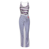 Women Dresses Summer Casual Printed U-Neck Sleeveless Slim Fit Dress