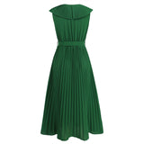Women Date Dress Chiffon Pleated Dress Slim Fit Elegant Solid Color V-neck Dress