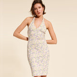 Robe Bridgerton Floral V-neck Slim Knit Dress