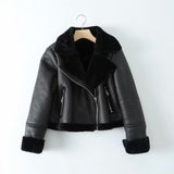 Women Leather Jacket Lapel Fur Integrated PU Leather Coat Autumn and Winter Fleece-Lined Leather Jacket Motorcycle Jacket