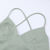 Women Dress Sexy Green Satin V-neck Strap Dress
