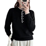 Women Knitwear Spring and Autumn round Neck Lace Knitted Sweater Loose Sweater