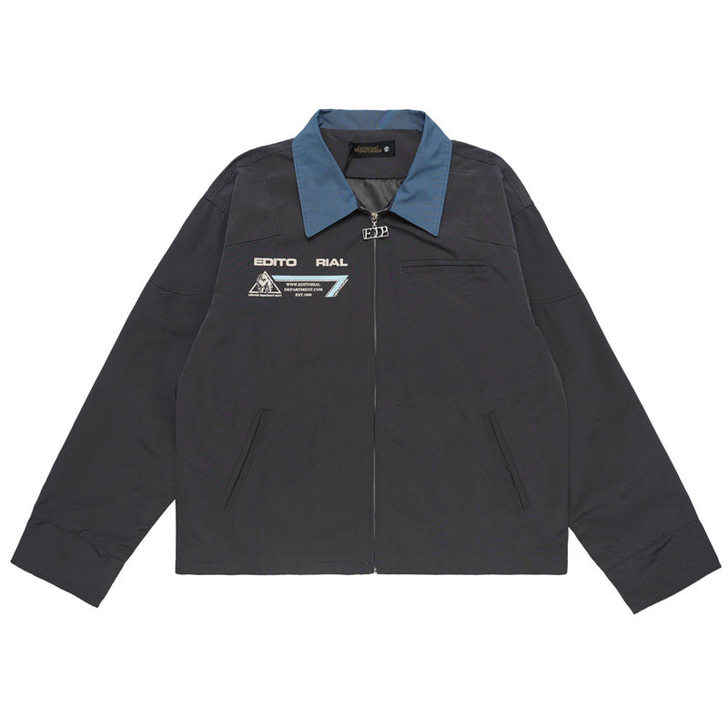 Men Jacket Coat Loose Contrast Color Lapels Zipper Jacket