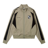 Women Jacket Stitching Contrast Color Jacket Autumn Loose Leisure Sports Zipper Cardigan Outerwear