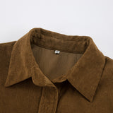 Women Trench Coat Corduroy Coat Autumn and Winter Long Sleeve Retro Long-Sleeved Fleece Sweater