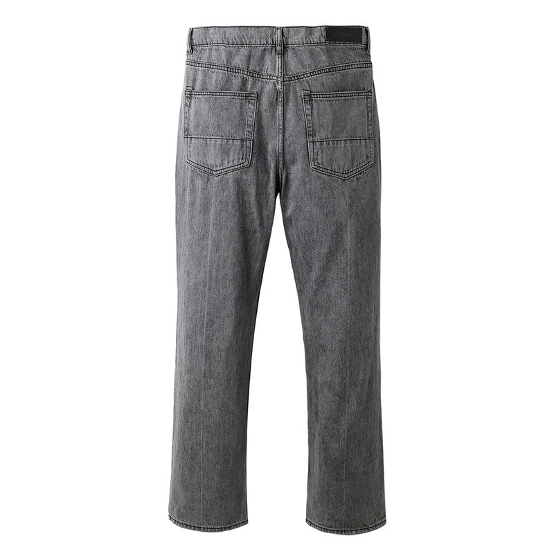 Men Jeans Cloth Patch Straight Jeans