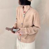 Women Knitted Cardigan Spring round Neck Long Sleeve Knitted Cardigan Sweater Coat