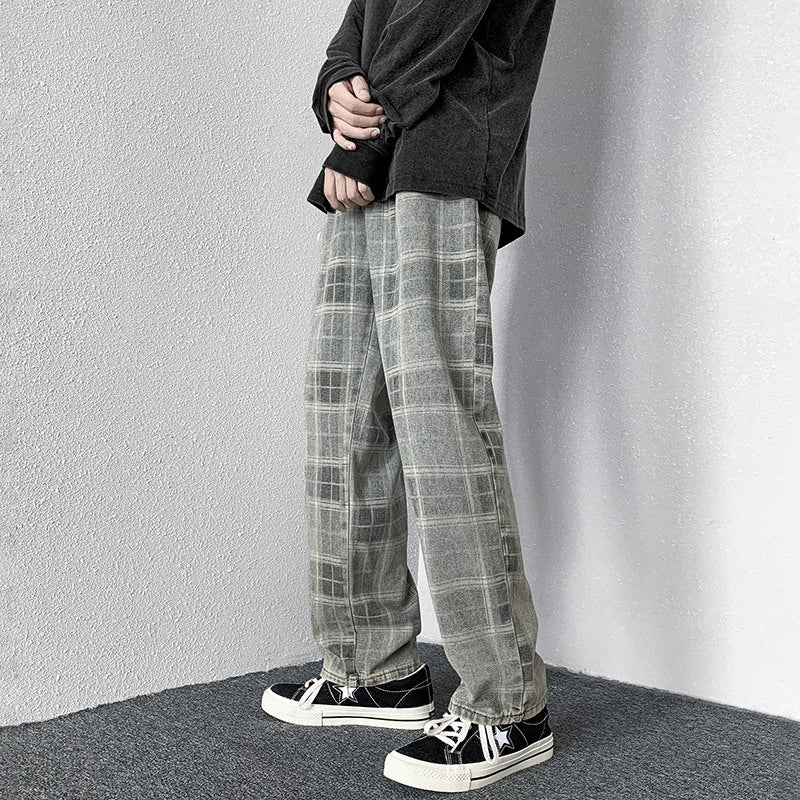 Men Jeans Autumn Loose Straight Wide Leg Pants Retro Trousers