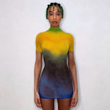 Women Dresses Summer Casual Printed Slim round Neck Short Sleeve Sheath Dress