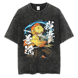 2024Harajuku Streetwear Black Washed T-Shirt Anime Graphic