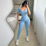 Women Jumpsuit Summer Slim U-Neck Short-Sleeved Jumpsuit