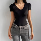 Women Tops Summer V-neck Short Sleeve Rompers V-neck Top