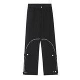 Men Sweatpants Overalls Denim Trousers Zipper Stitching Straight-Leg Pants