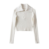 Women Sweater Knitwear Lapel Slim-Fit Underwear Sweater Autumn Winter Retro Half Zipper Casual Pullover