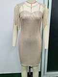 Women Evening Gown Sexy Sheer Mesh Stitching Sequins Dress