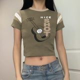 Women T-shirt O-neck Short Top Casual Cropped T-shirt