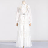 Women Dresses Spring Lapel Embroidery Lace Hollow Dress (Qymy0409)