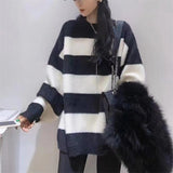 Women Knitted Pullover Autumn and Winter Striped Sweater Loose Sweater Top