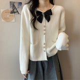 Women Knitted Cardigan Spring and Autumn Bow Sweater Coat