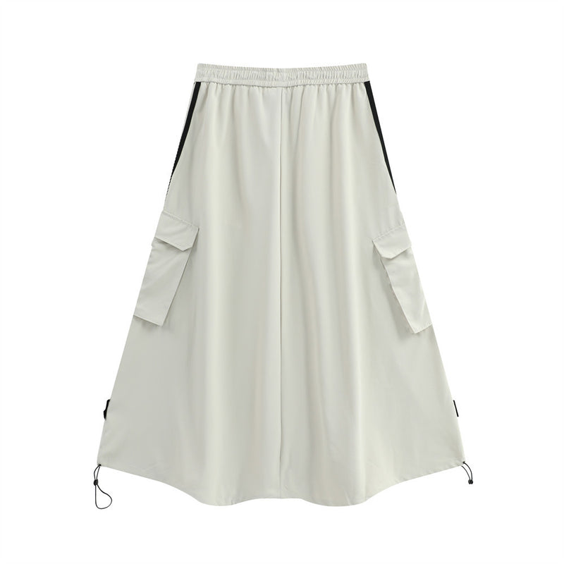 Women Long Skirt High Waist Side Striped Casual Sports Midi Dress