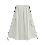 Women Long Skirt High Waist Side Striped Casual Sports Midi Dress