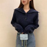 Women Knitwear Fall and Winter Lapels Button Sweater Casual Loose Sweater