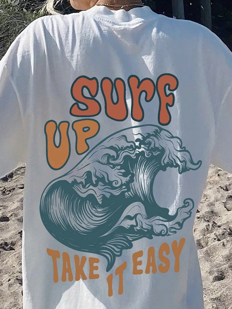 Surf Up Take It Easy Printed Tshirt Women Hip Hop Summer Top