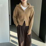 Women Cardigan Sweater Autumn Sweater Cardigan Zipper Turn-down Collar Coat Q625