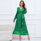 Women Date Dress Autumn and Winter V-neck Bubble Long Sleeve Dress