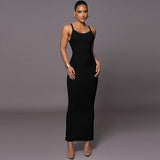 Women Dresses Summer U-Neck Split Sling Dress (Bla0420)