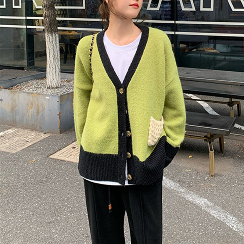 Women Knitwear Autumn and Winter V-neck Sweater Loose Knitted Cardigan