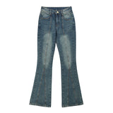 Women Pants Decorative Rivets Flared Jeans Wide Leg Trousers