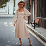 Women Dress Square Collar Long Sleeve Dress