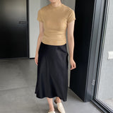Women Knitted T-shirt round Neck Short Sleeve T-shirt Slim Fit Sweater