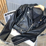 Women Leather Jacket Autumn Zipper Black PU Leather Long Sleeve Jacket Motorcycle Jacket